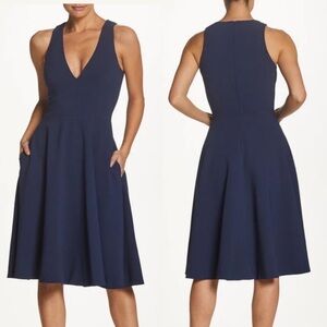 Dress The Population Navy Catalina Sleeveless A-Line Midi Dress SIZE LARGE